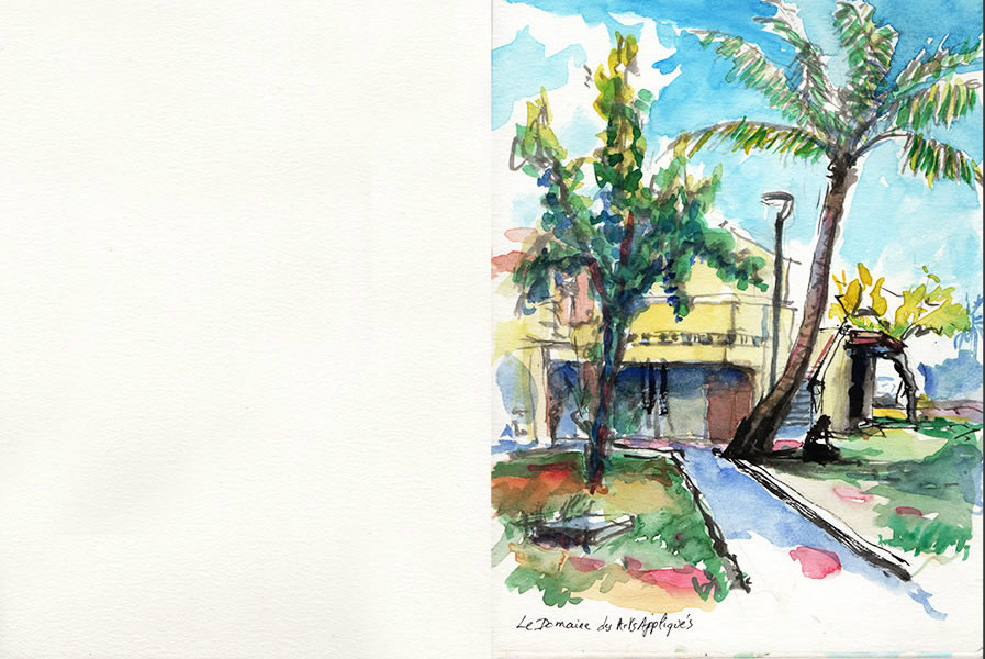 Carnet de voyage au lycée Ambroise Vollard, décembre 2015 , croquis aquarellés  Alain Ducros