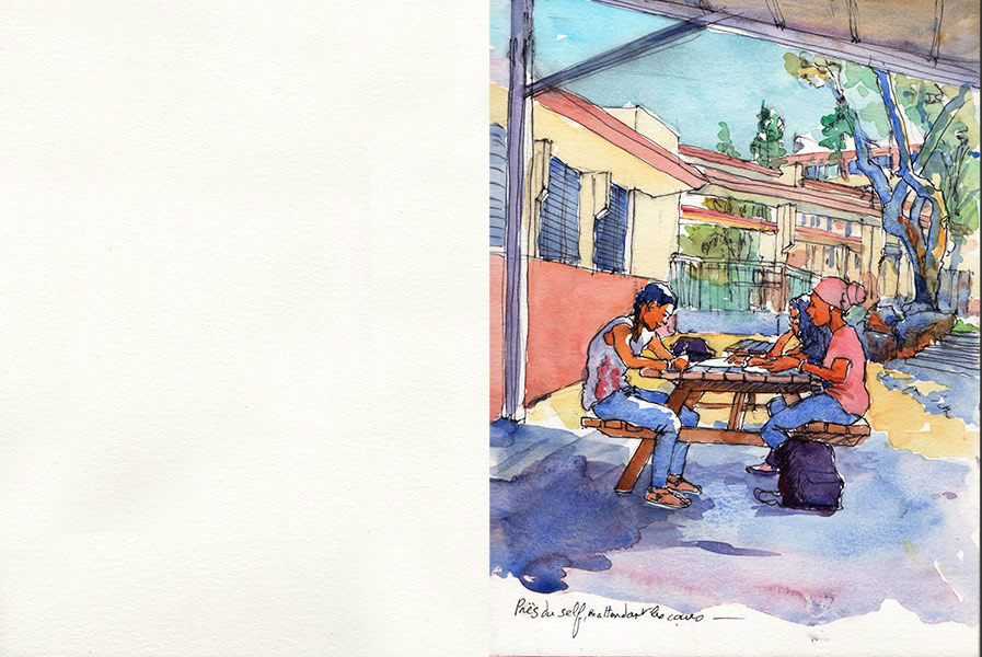 Carnet de voyage au lycée Ambroise Vollard, décembre 2015 , croquis aquarellés  Alain Ducros