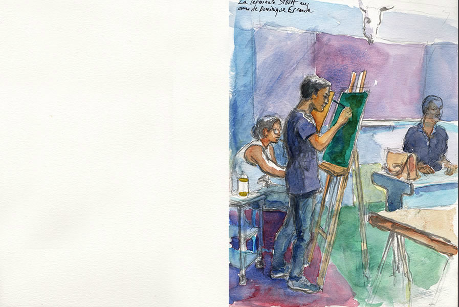 Carnet de voyage au lycée Ambroise Vollard, décembre 2015 , croquis aquarellés  Alain Ducros