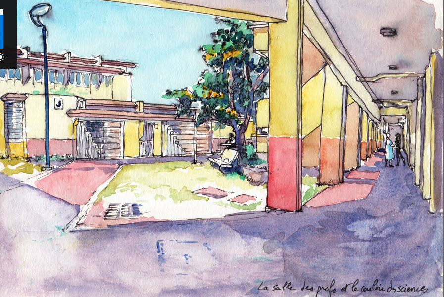Carnet de voyage au lycée Ambroise Vollard, décembre 2015 , croquis aquarellés  Alain Ducros