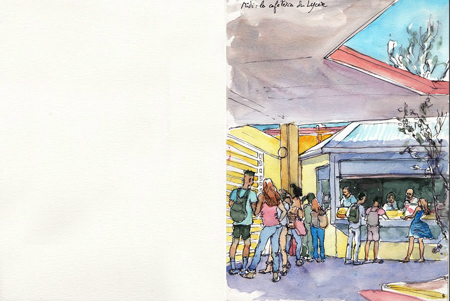 Carnet de voyage au lycée Ambroise Vollard, décembre 2015 , croquis aquarellés  Alain Ducros