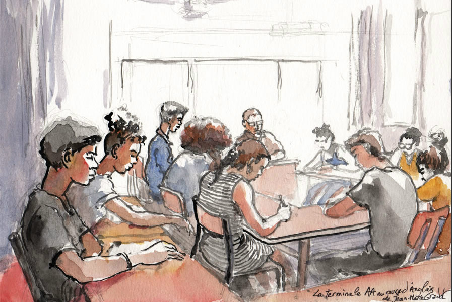 Carnet de voyage au lycée Ambroise Vollard, décembre 2015 , croquis aquarellés  Alain Ducros