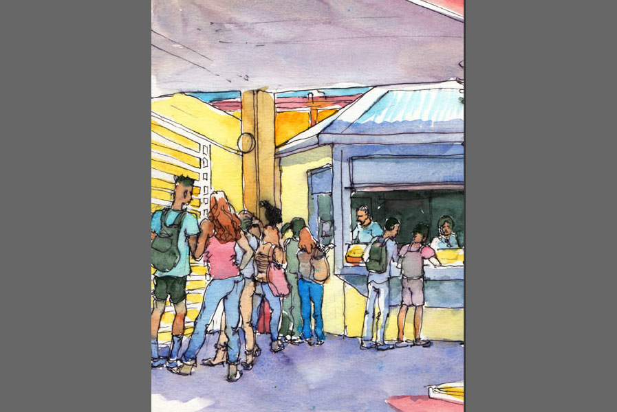 Carnet de voyage au lycée Ambroise Vollard, décembre 2015 , croquis aquarellés  Alain Ducros